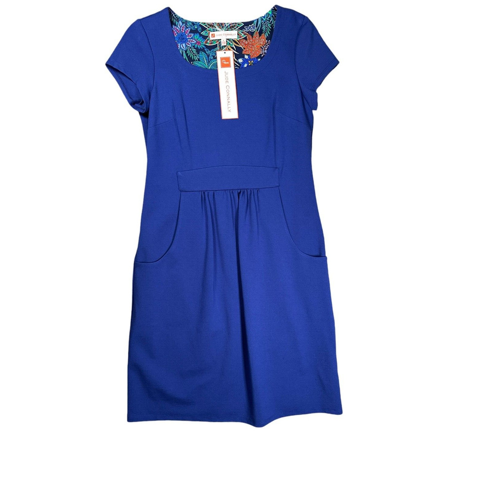 Jude Connally Patty Ponte Dress S Cap Sleeve Royal Botanical Floral NWT